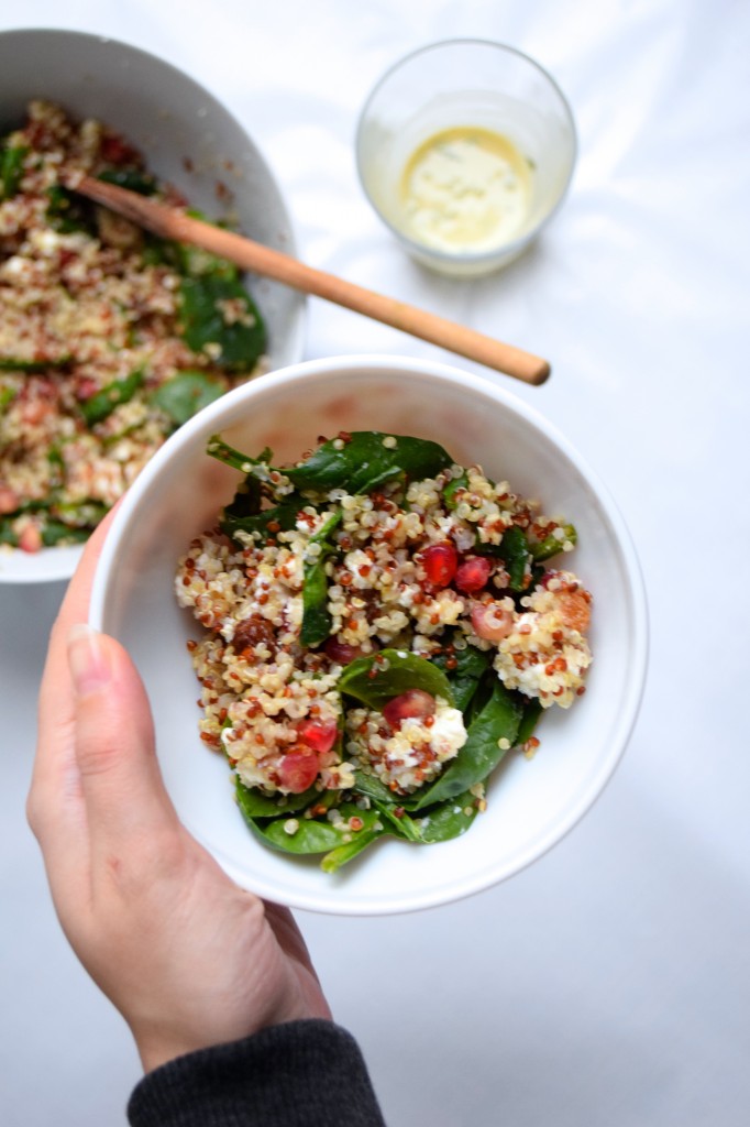 quinoa salad with pomegranate grape spinach feta