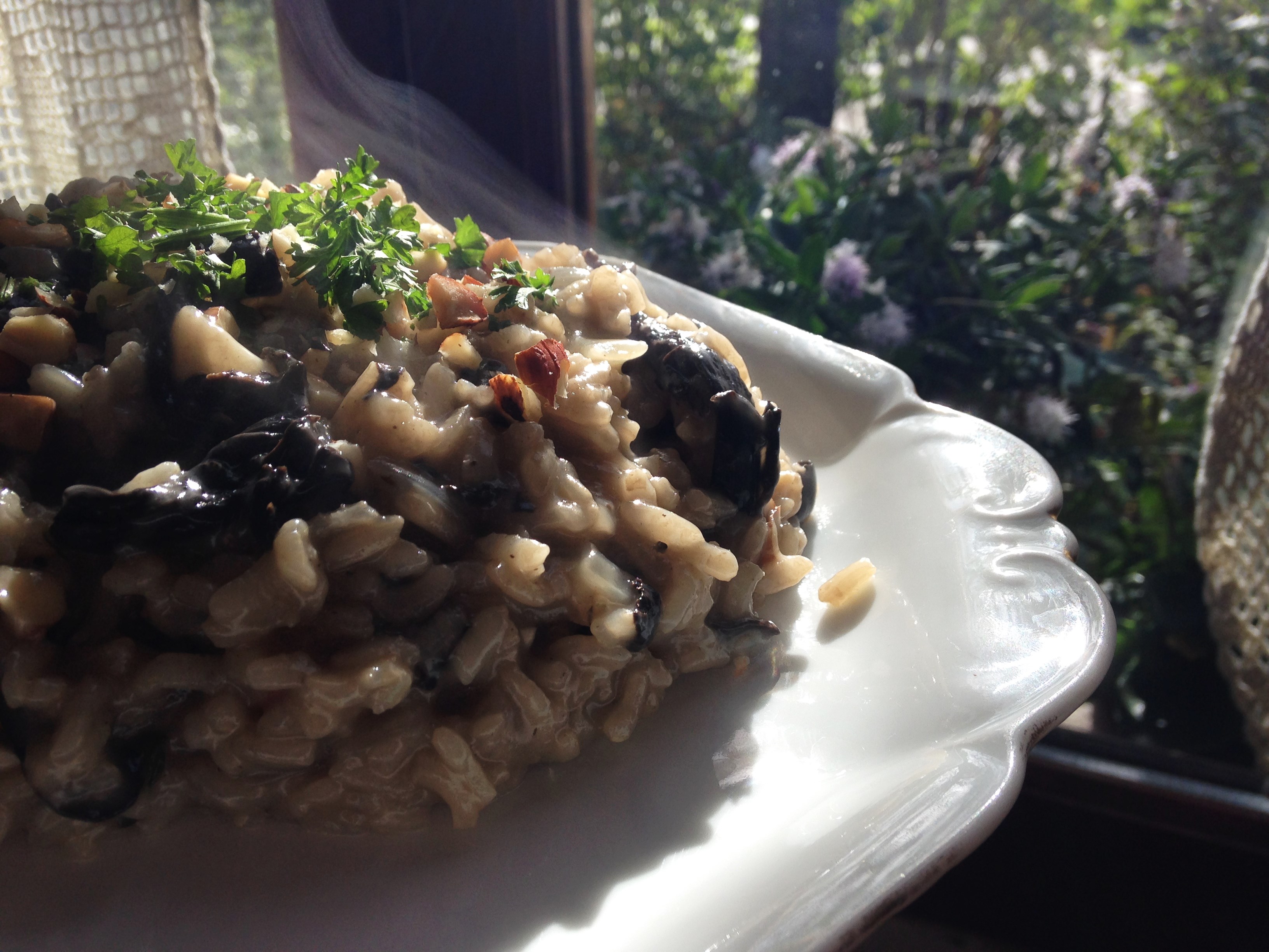 Risotto trompettes de la mort persil champignon