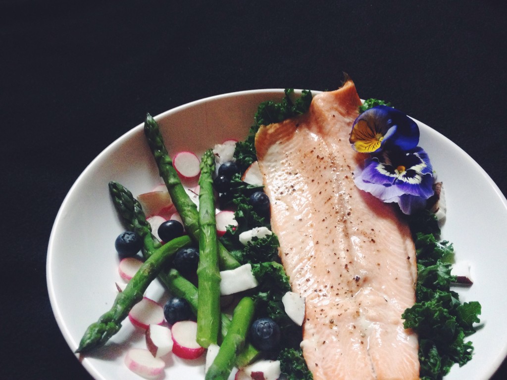 trout kale blueberry asparagus flower radish coconut