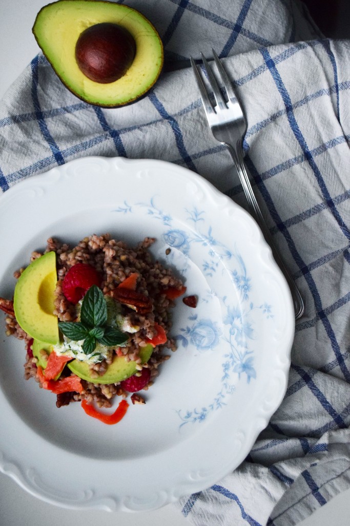 buckwheat salad raspberry mint salmon avocado