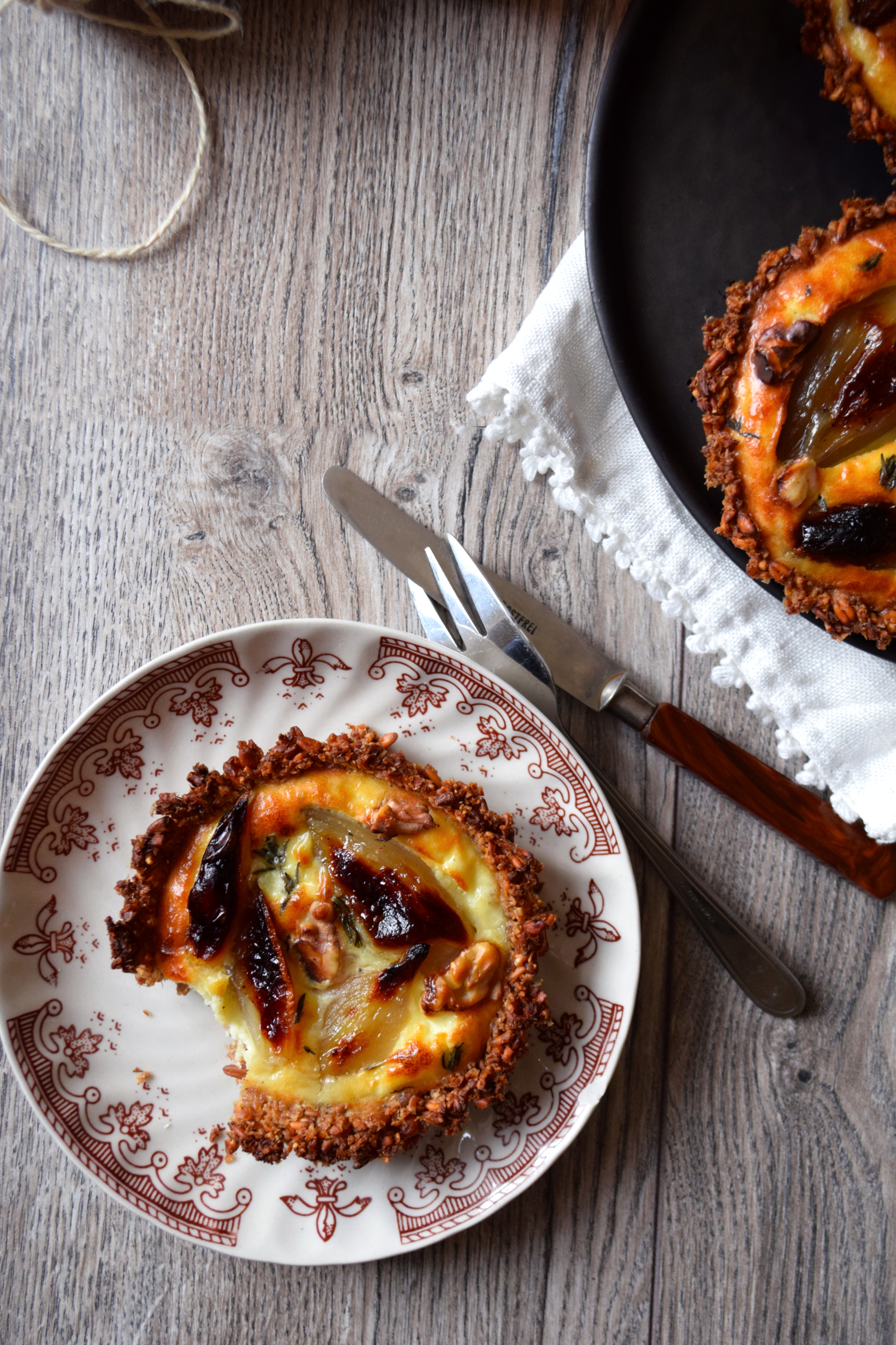 Candied shallots and soft goat cheese tartlets