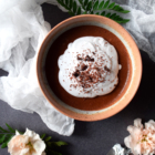 Raw chocolate lavender mousse coconut whipped cream