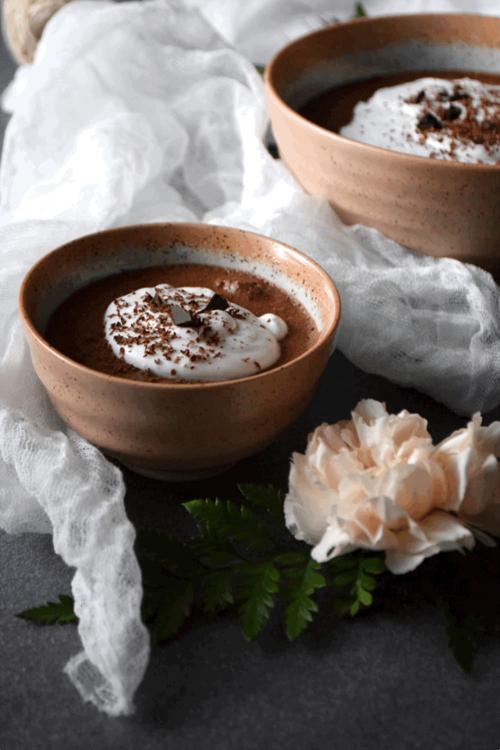 Raw chocolate lavender mousse coconut whipped cream