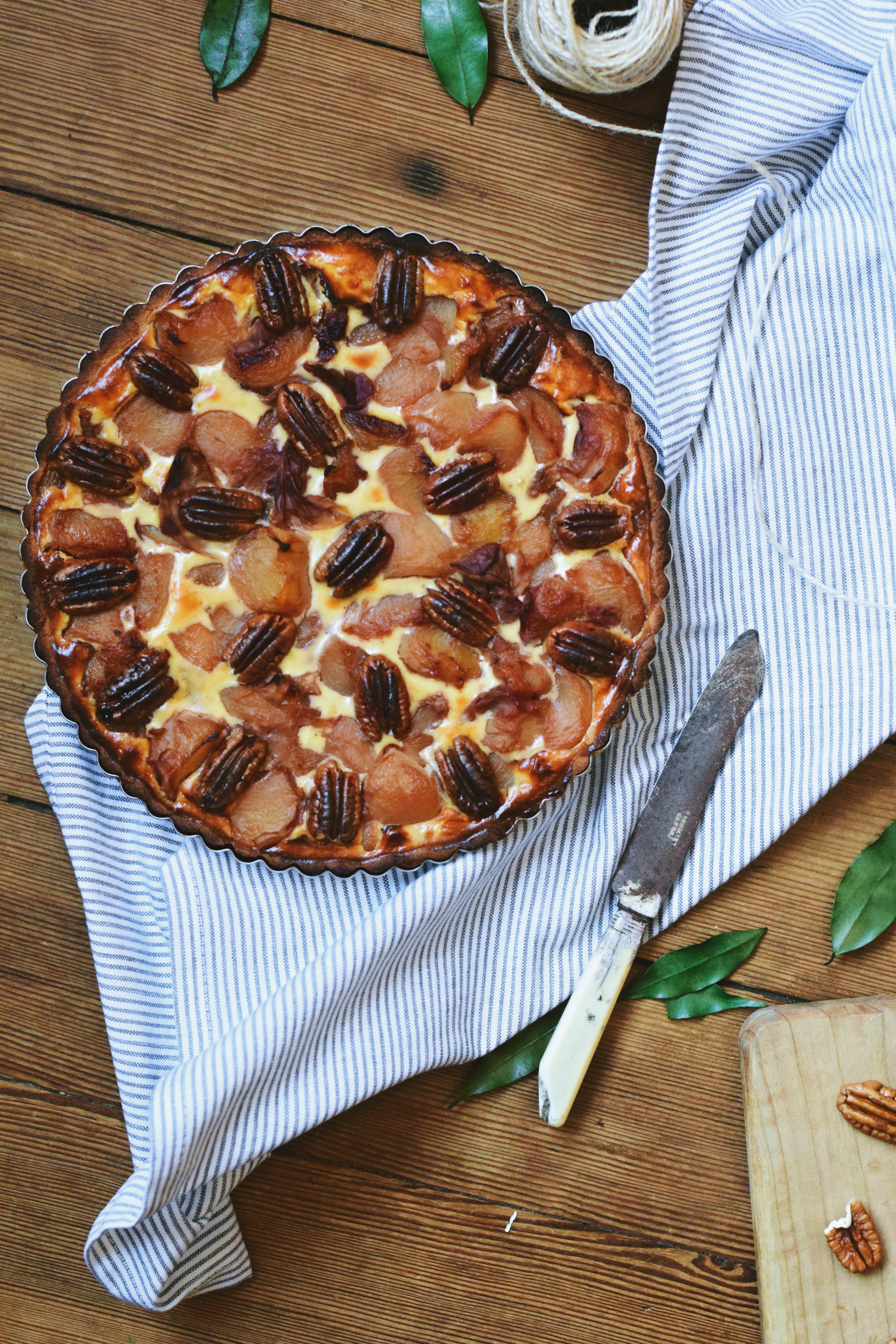 Peach, orange blossom & pecan nuts rustic pie