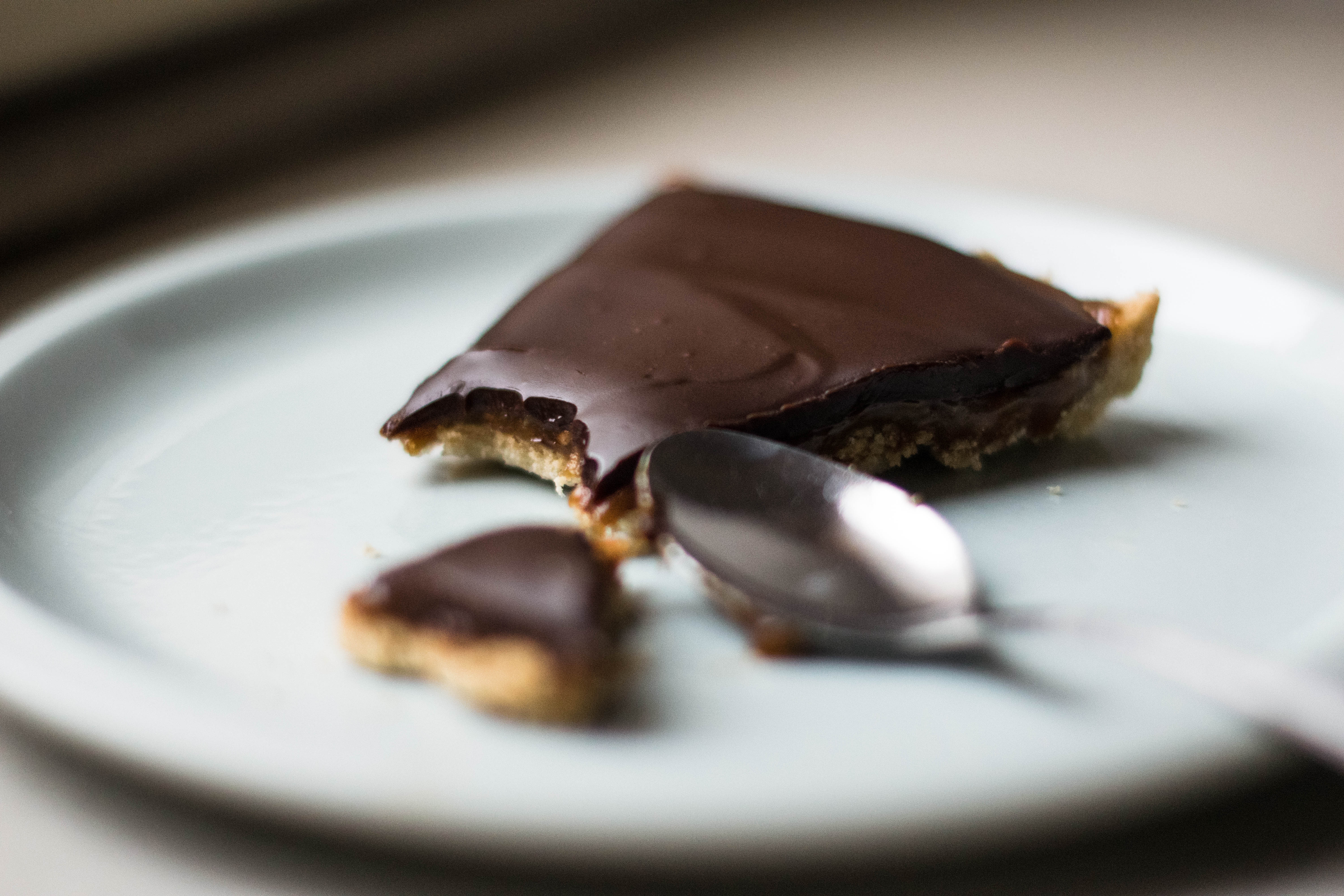 Salted caramel, chocolate & sesame tart