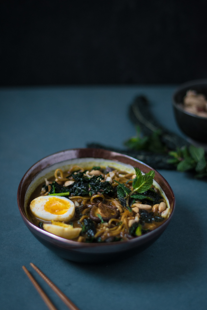 Coconut Curried Noodle Soup with Kale & Peanuts