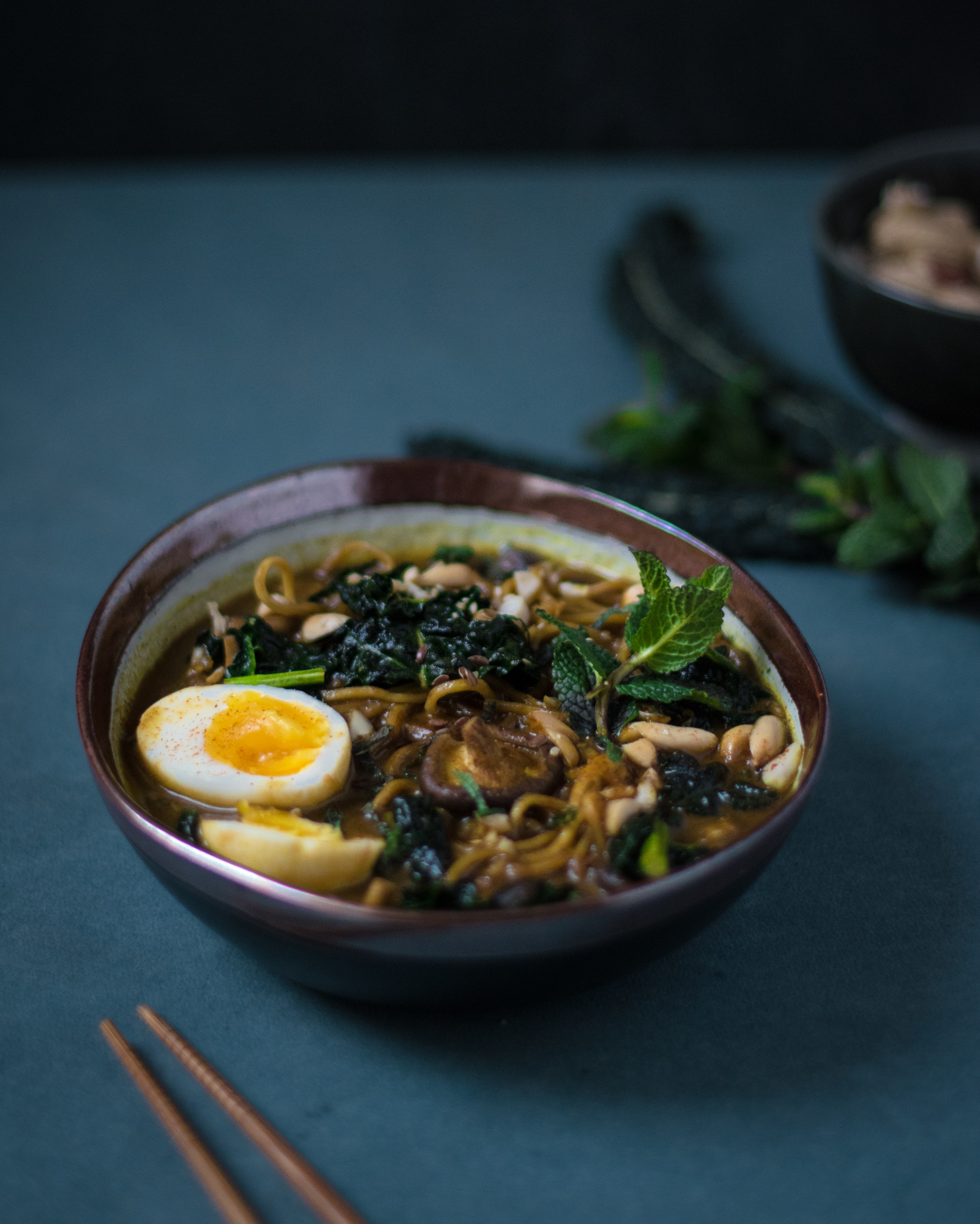 Coconut Curried Noodle Soup with Kale & Peanuts