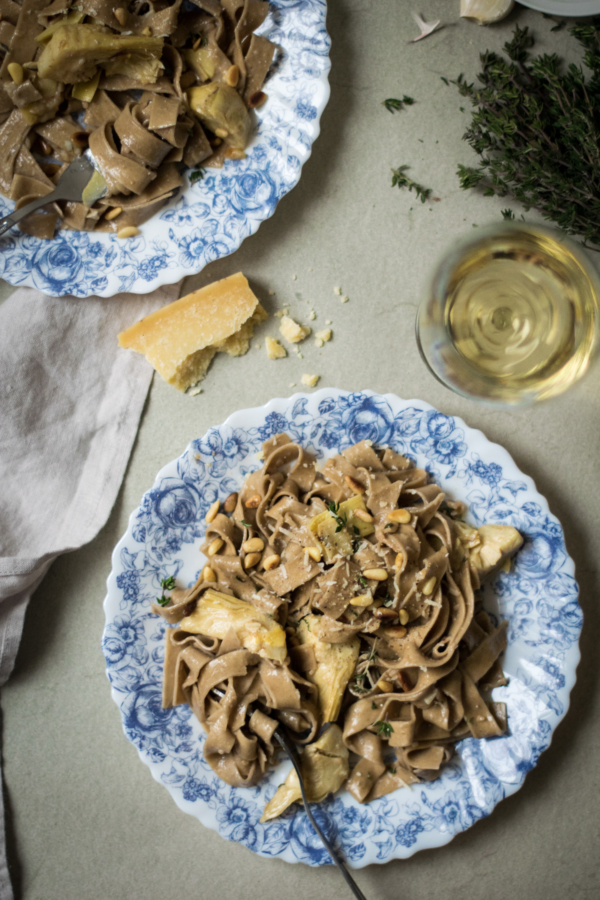 Tagliatelles aux Artichauts & Crème d'Ail au Vin Blanc