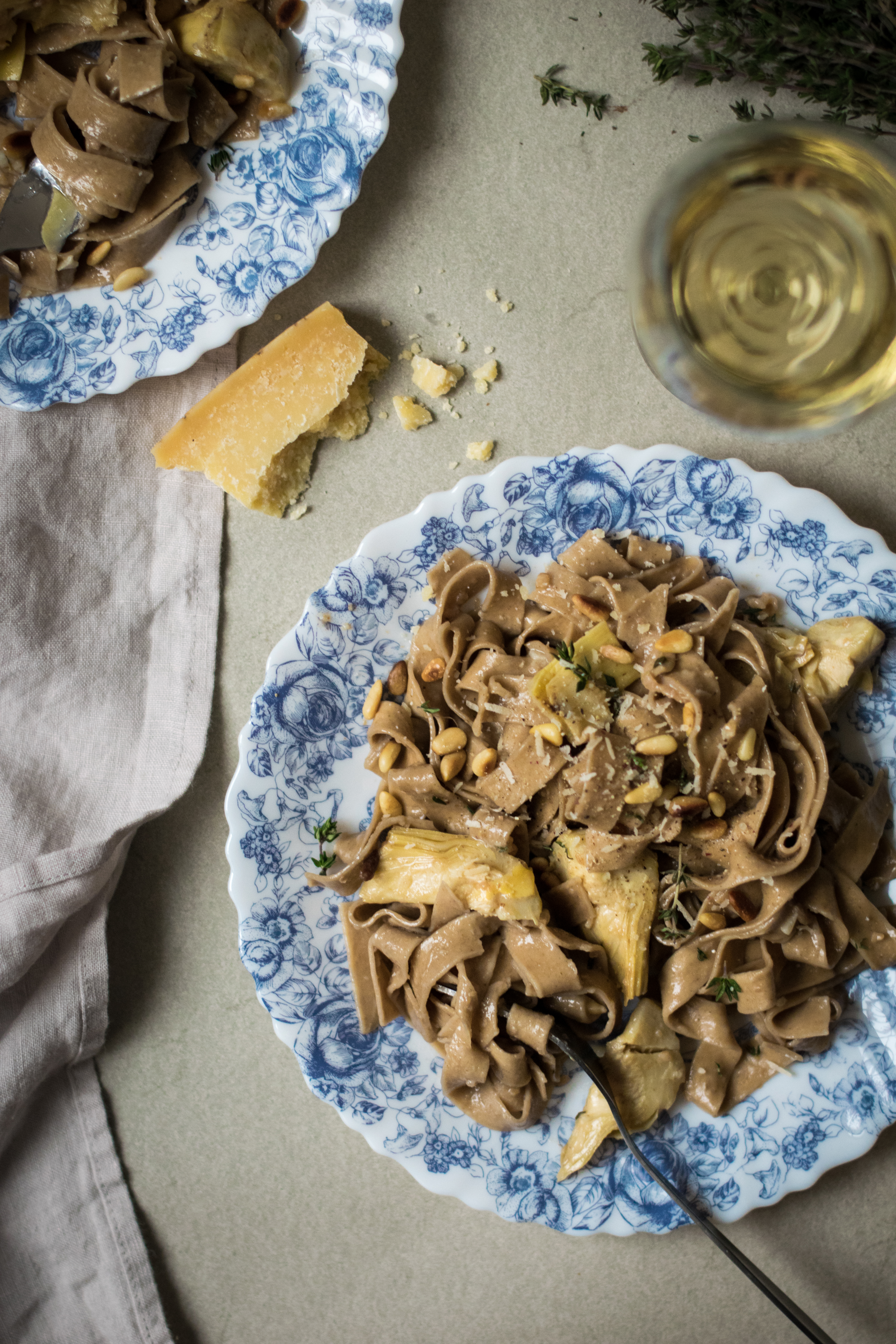 Tagliatelles aux Artichauts & Crème d'Ail au Vin Blanc