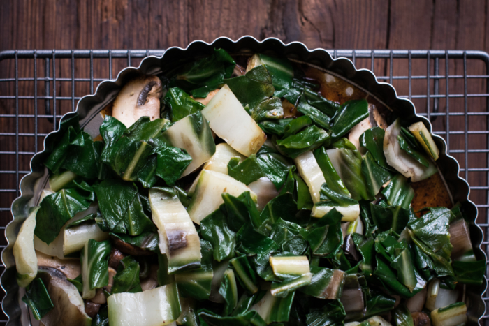 Swiss Chard, Saint-Maure cheese & Miso Caramel Tatin Tart