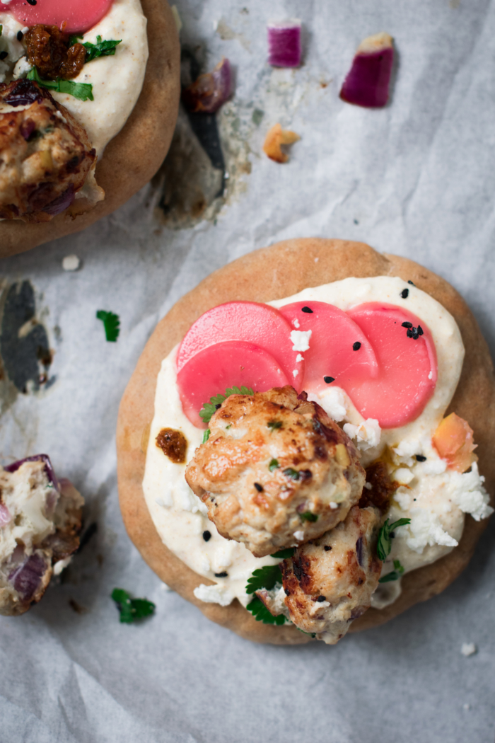 Preserved Lemon Chicken Meatballs & Rye Pita Breads