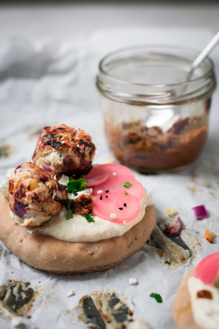 Preserved Lemon Chicken Meatballs & Rye Pita Breads