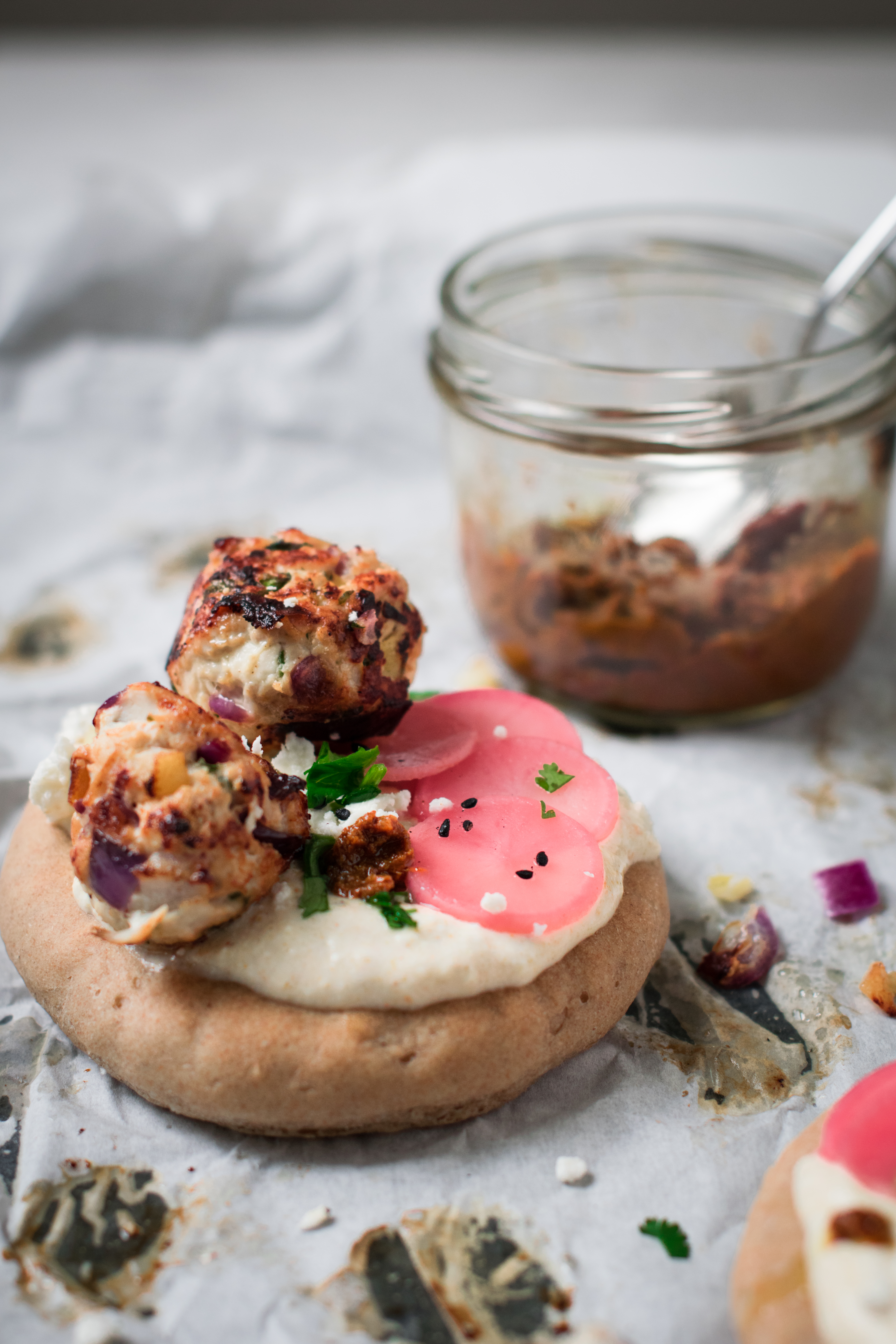 Preserved Lemon Chicken Meatballs & Rye Pita Breads