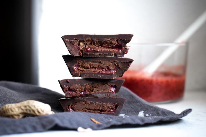 Peanut Butter & Strawberry Sauce Chocolate Cups