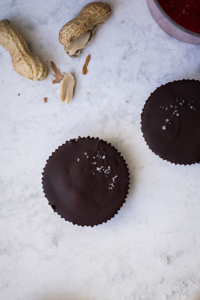 Peanut Butter & Strawberry Sauce Chocolate Cups