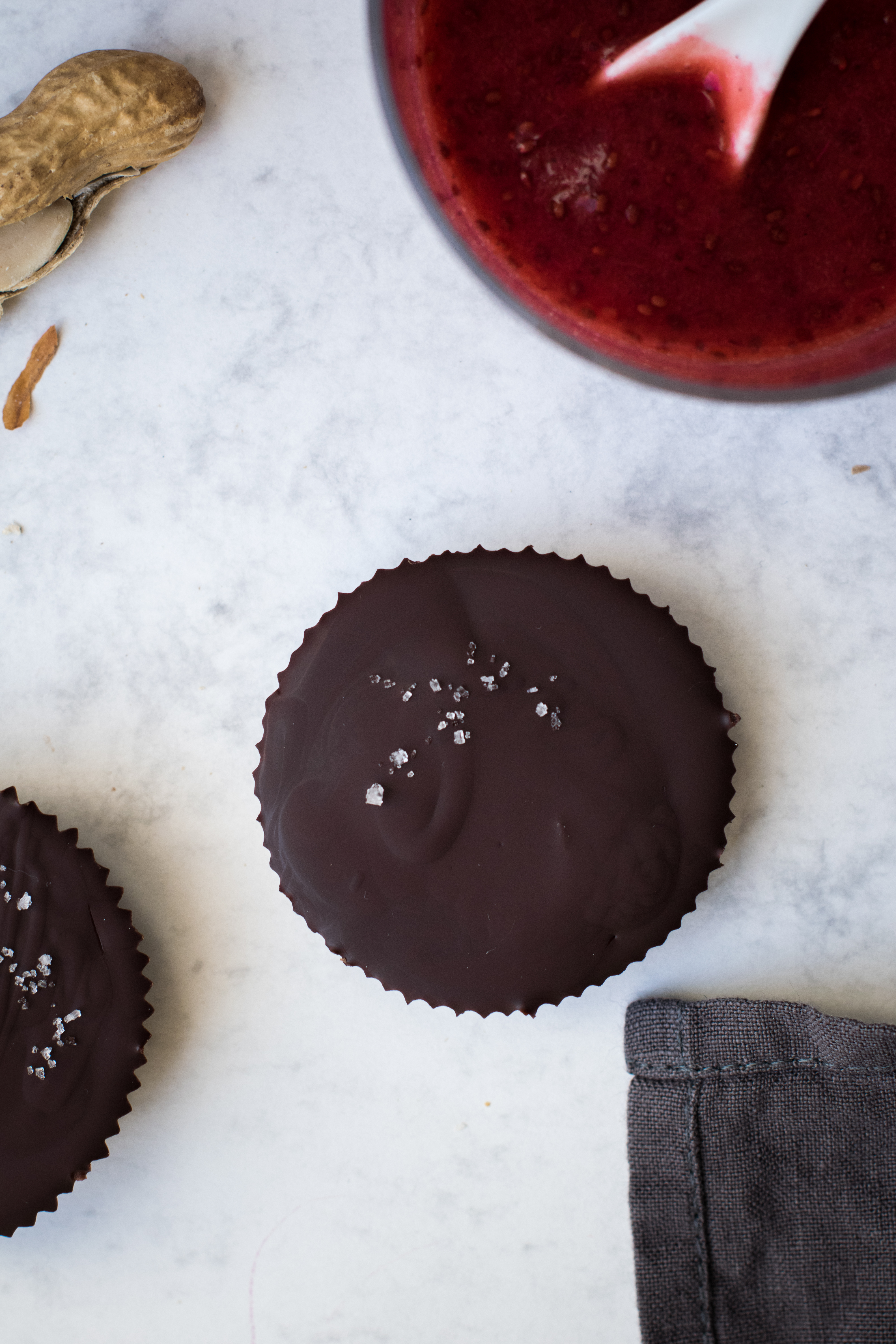 Peanut Butter & Strawberry Sauce Chocolate Cups