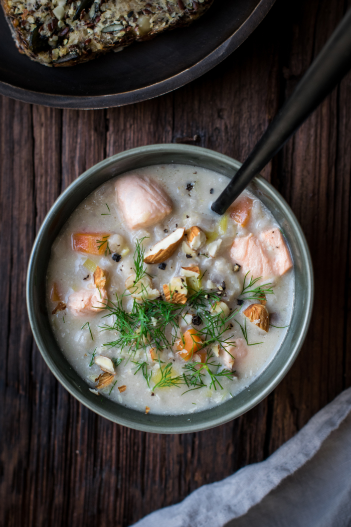 Barley, Almond & Salmon Finnish Style Soup