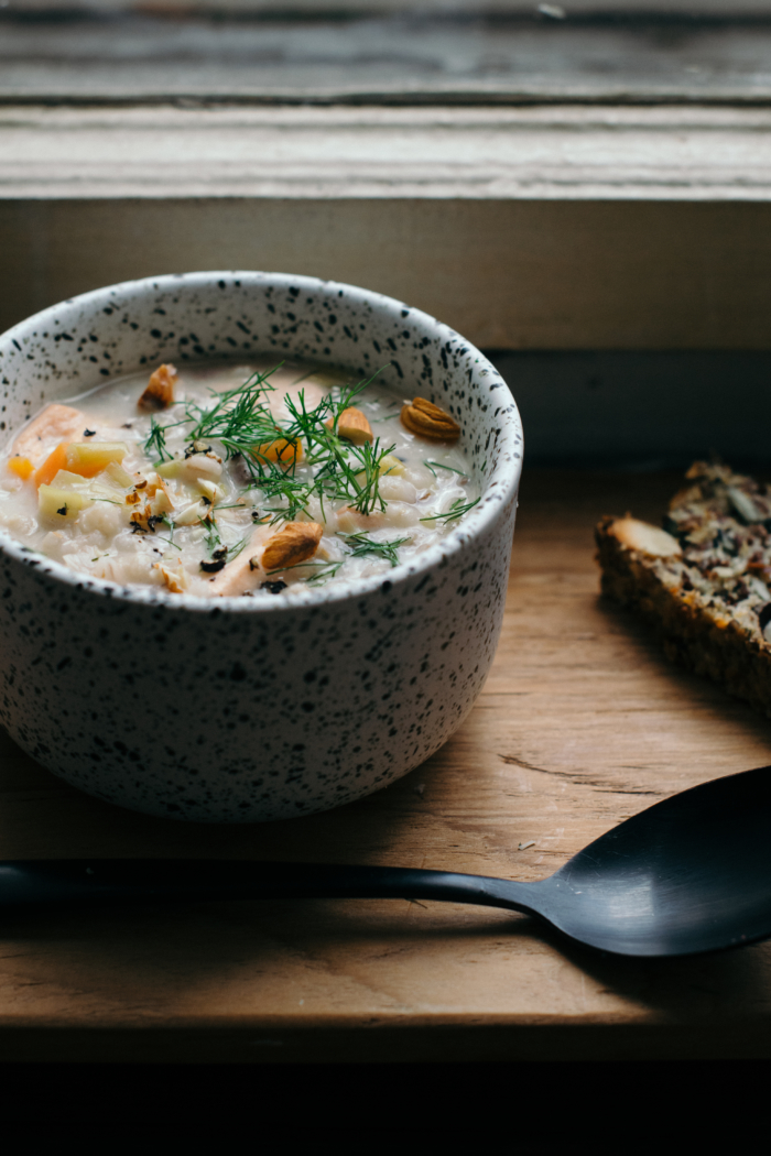 Barley, Almond & Salmon Finnish Style Soup