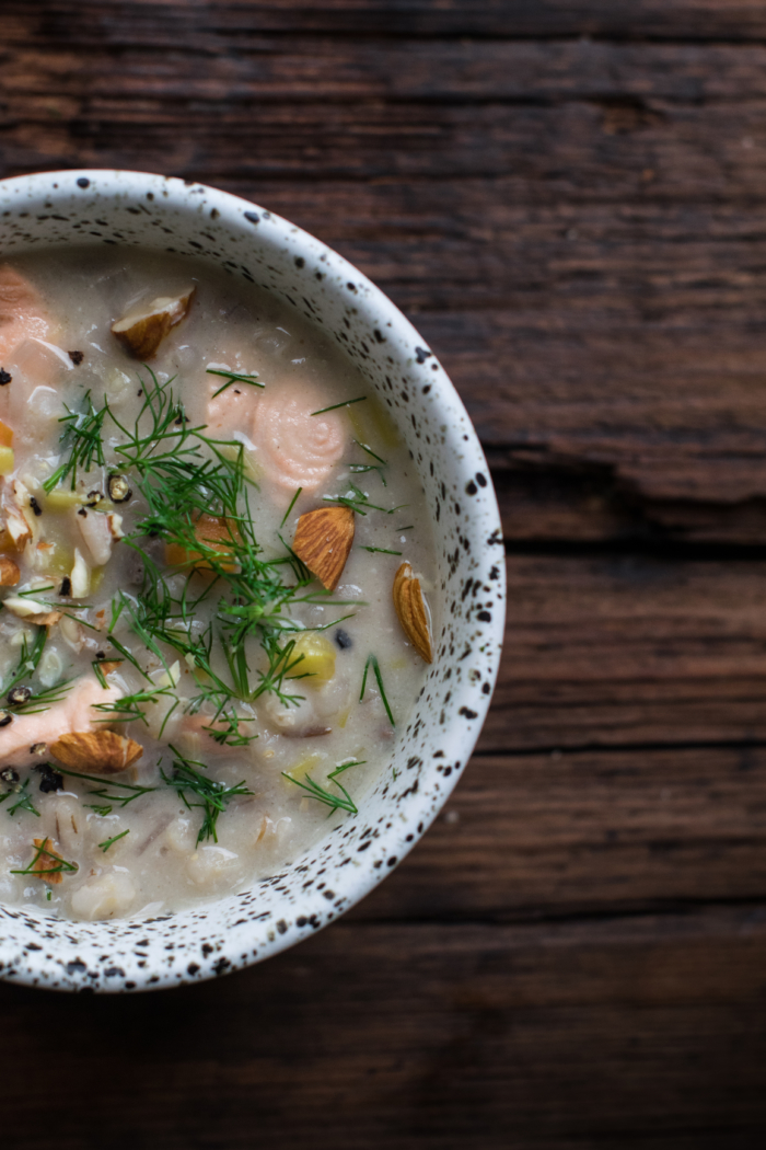 Barley, Almond & Salmon Finnish Style Soup