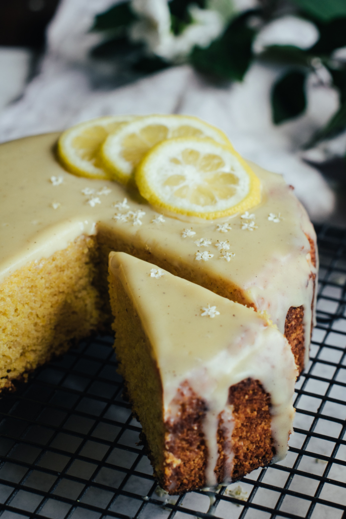 Lemon Polenta Cake & Elderflower White Chocolate Ganache