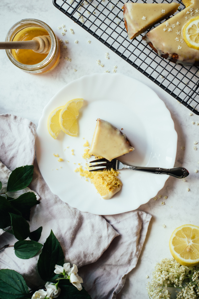 Lemon Polenta Cake & Elderflower White Chocolate Ganache