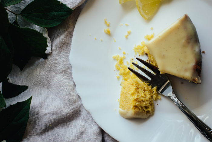 Lemon Polenta Cake & Elderflower White Chocolate Ganache