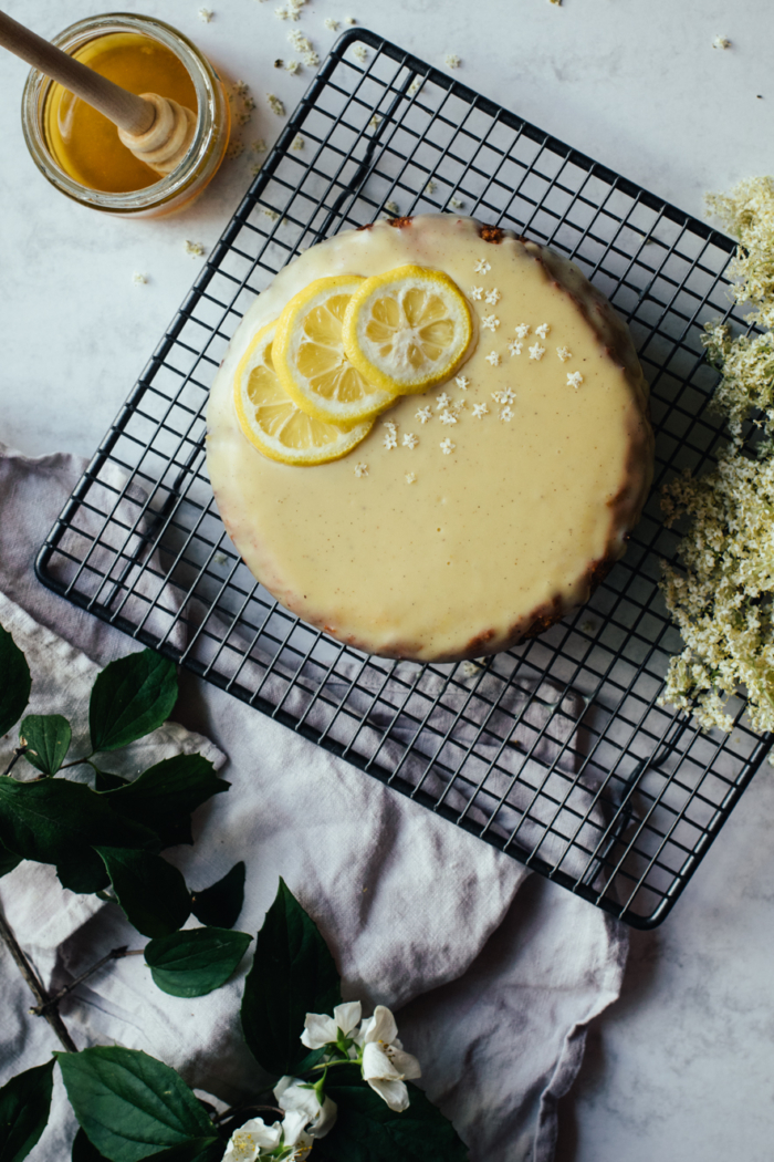 Lemon Polenta Cake & Elderflower White Chocolate Ganache