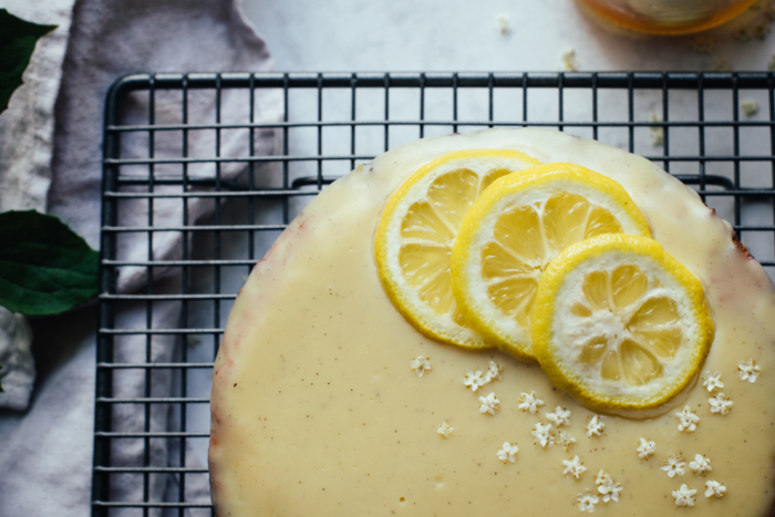 Lemon Polenta Cake & Elderflower White Chocolate Ganache