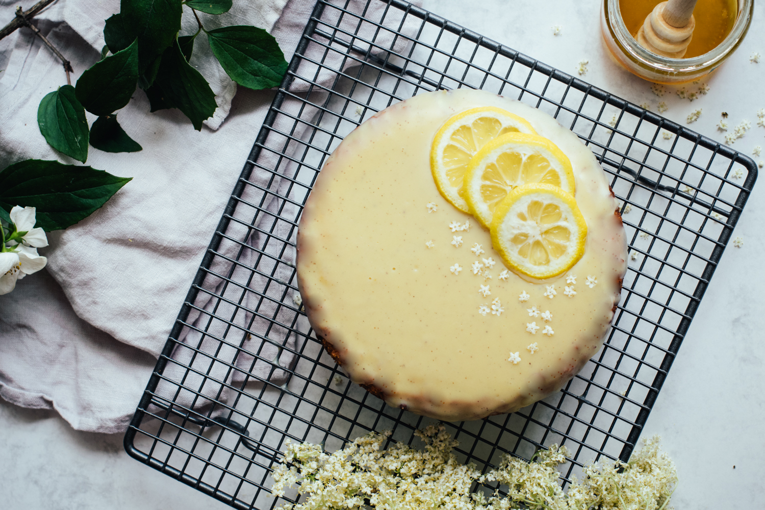 Cake de Polenta au Citron & Ganache Sureau Chocolat Blanc