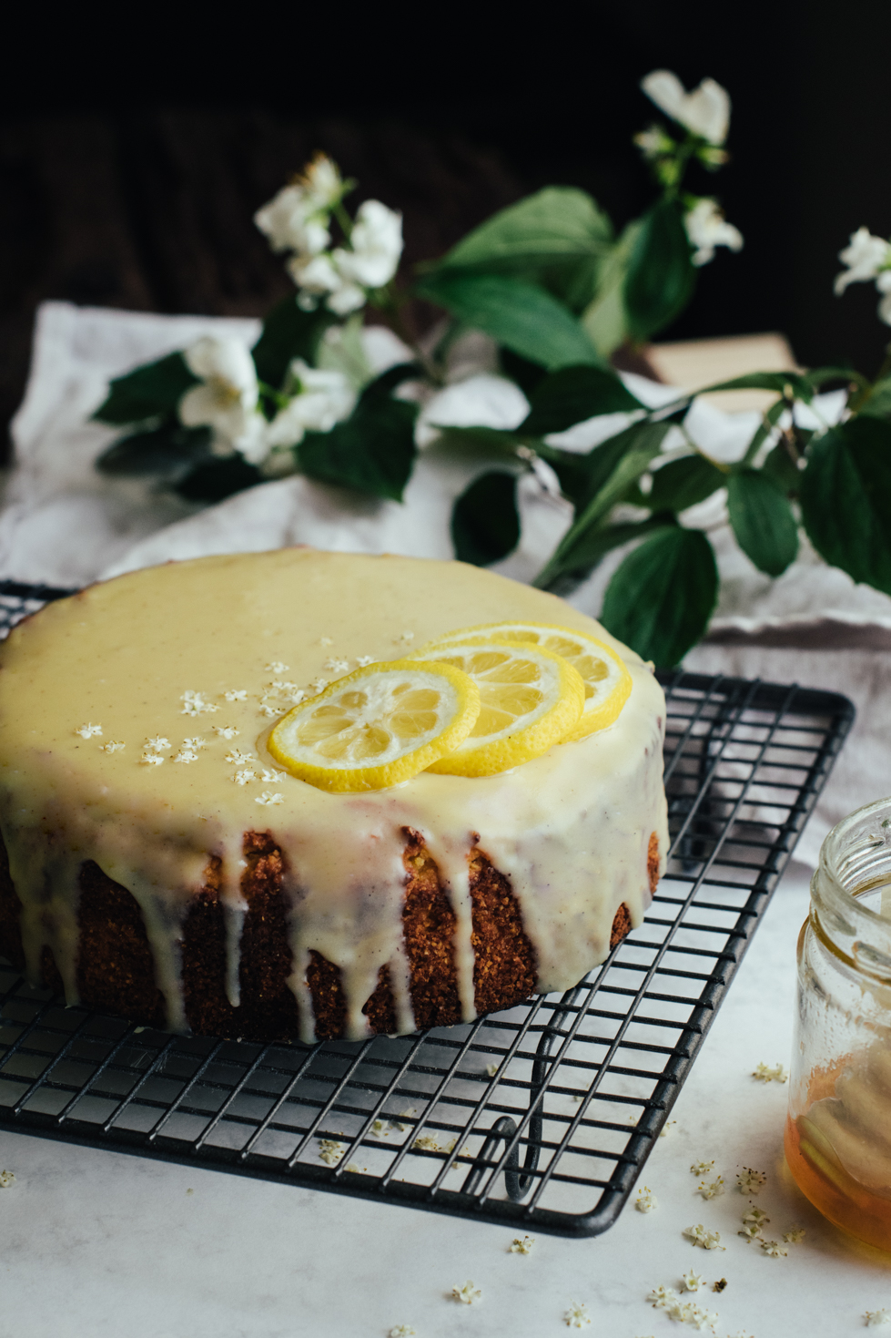 Lemon Polenta Cake & Elderflower White Chocolate Ganache