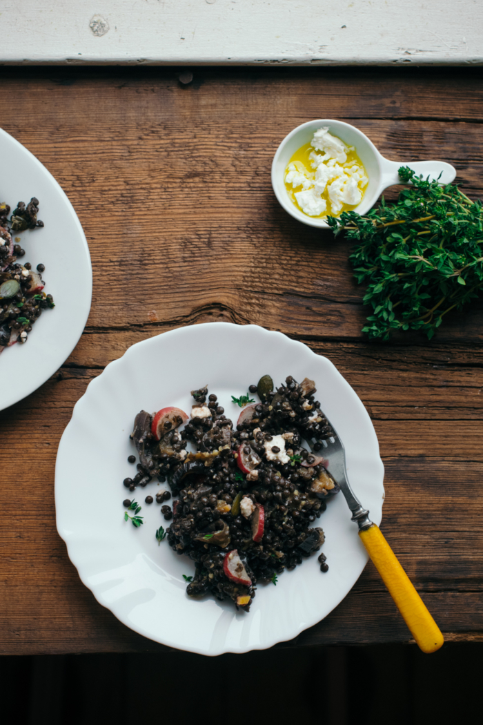 Salade de Lentilles Beluga, Aubergine & Citron Confit