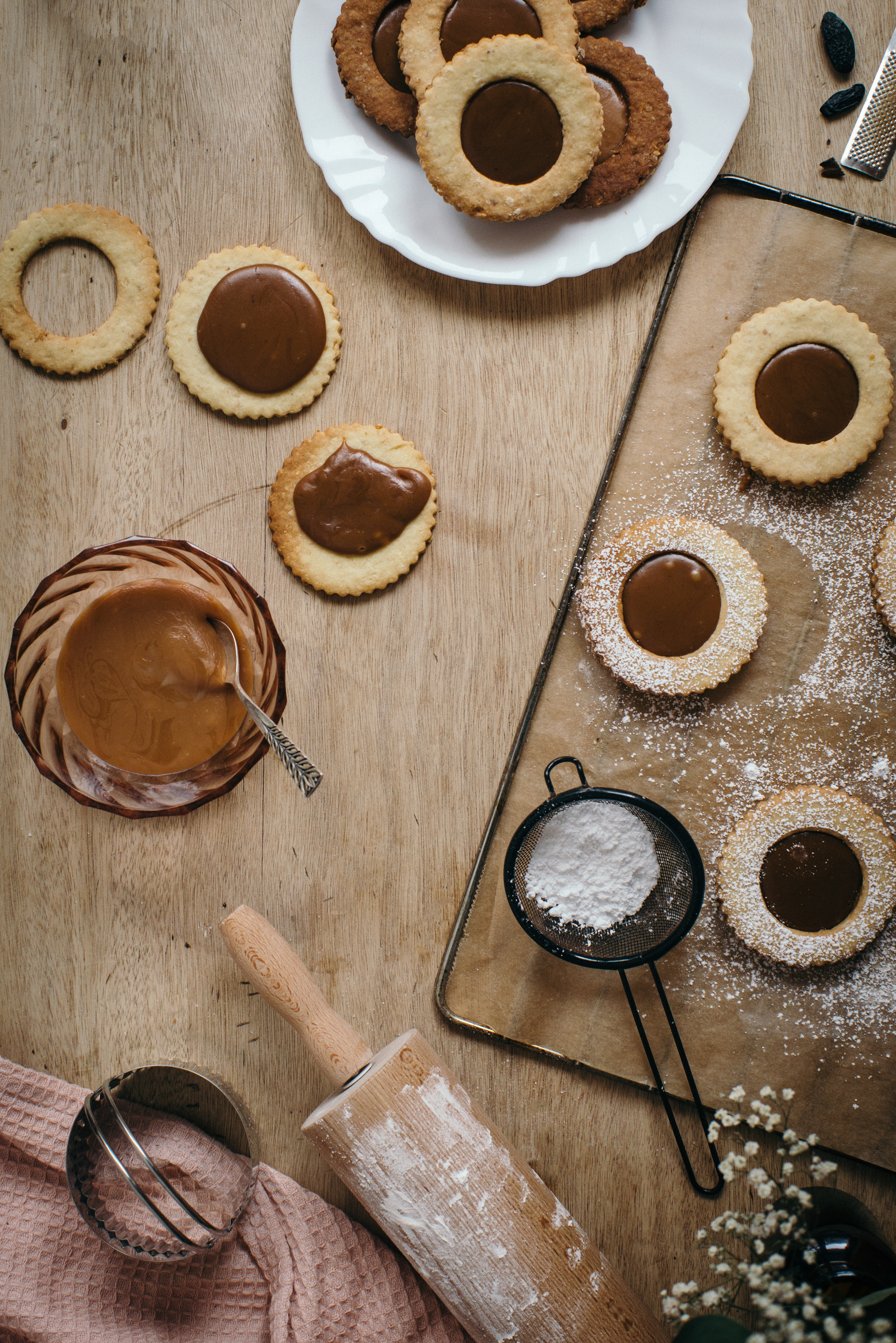 Tonka Linzer Cookies with Salted Butter caramel