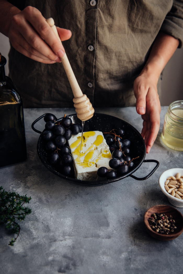 Baked Feta Cheese with Grapes & Honey