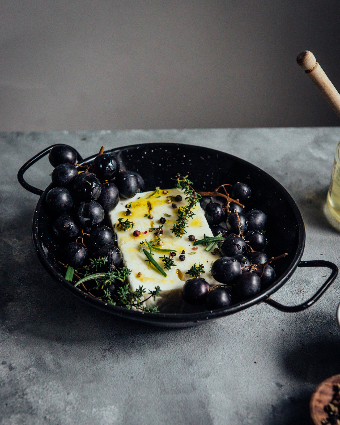 Roasted Feta Cheese with Grapes & Honey