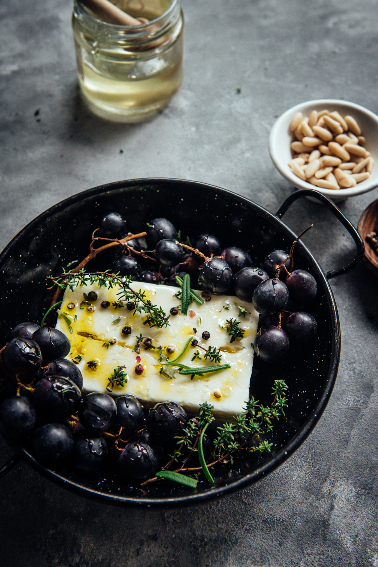 Baked Feta Cheese with Grapes & Honey
