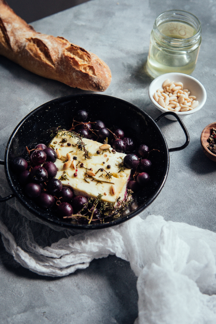 Baked Feta Cheese with Grapes & Honey