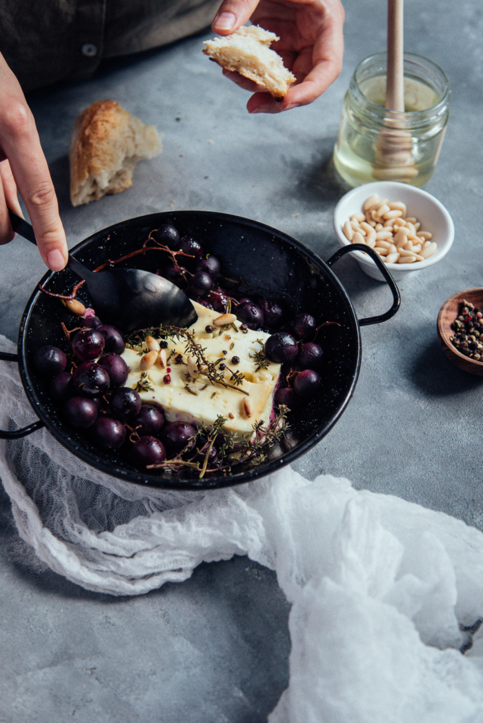 Baked Feta Cheese with Grapes & Honey
